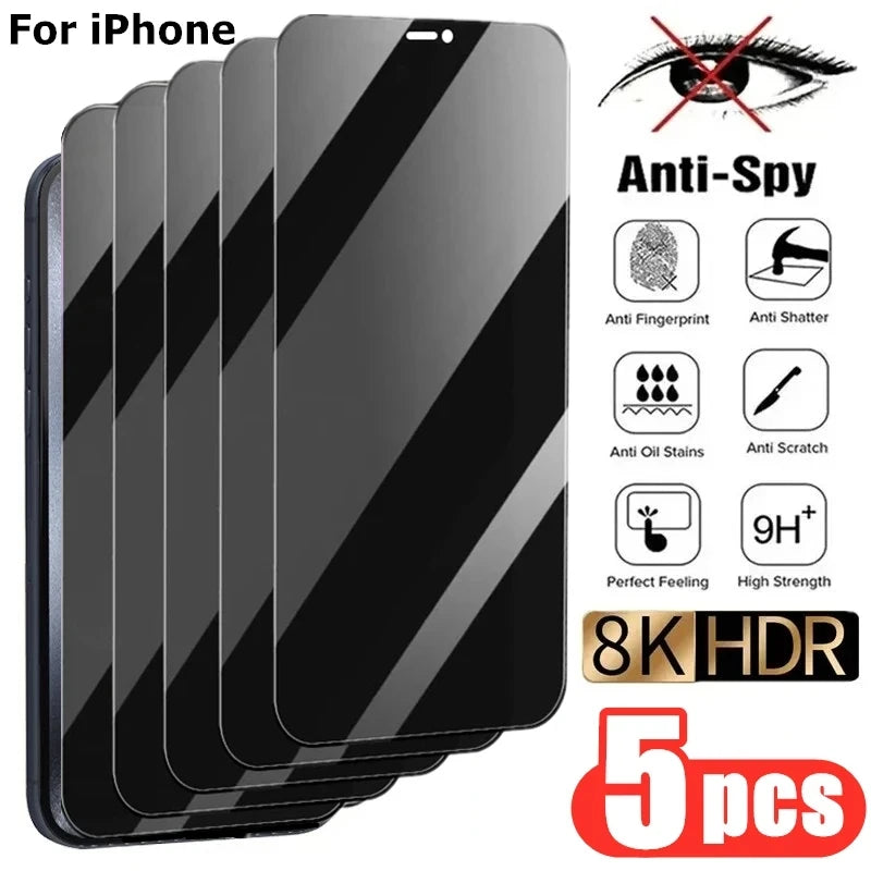 5Pcs Privacy Screen Protector for Iphone 14 11 12 13 15 Pro Max Mini plus Anti-Spy Tempered Glass for Iphone 15